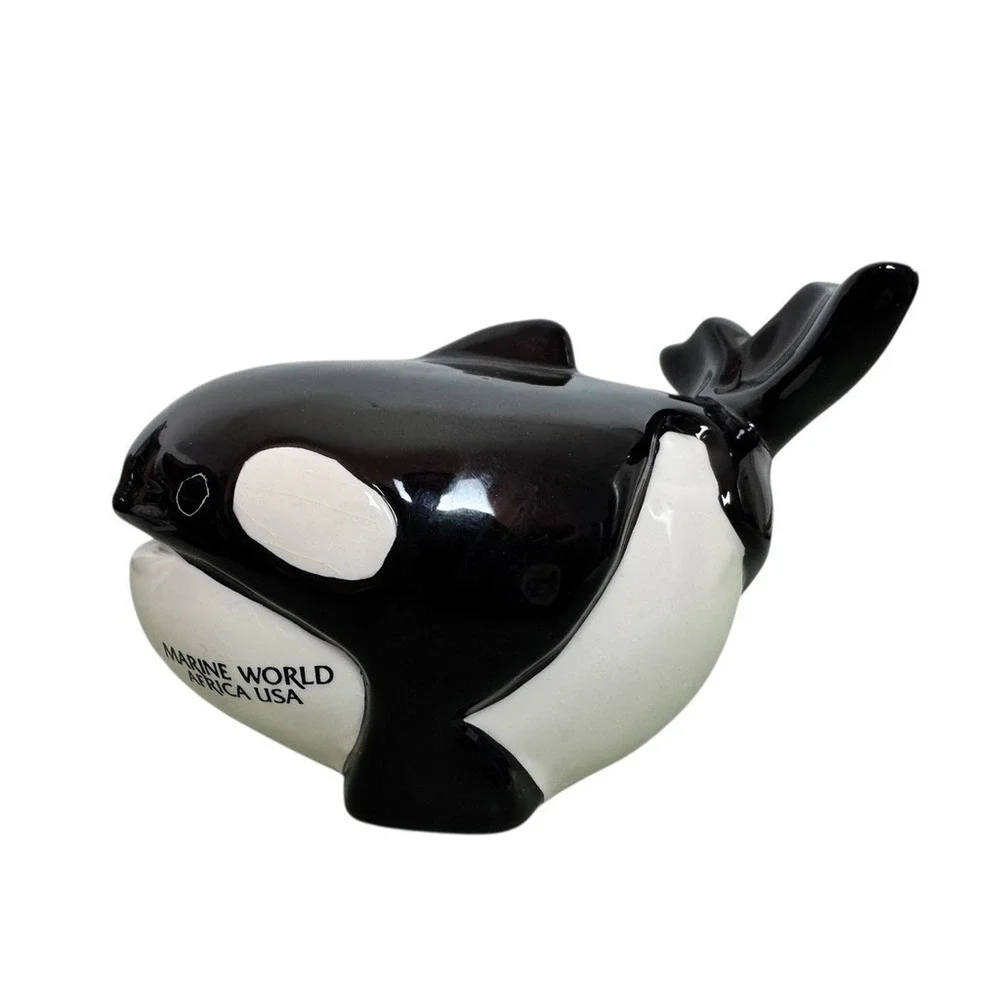 Marine World Africa Usa Orca Whale Figurine Coin Bank A‎ Gift Corp Ceramic